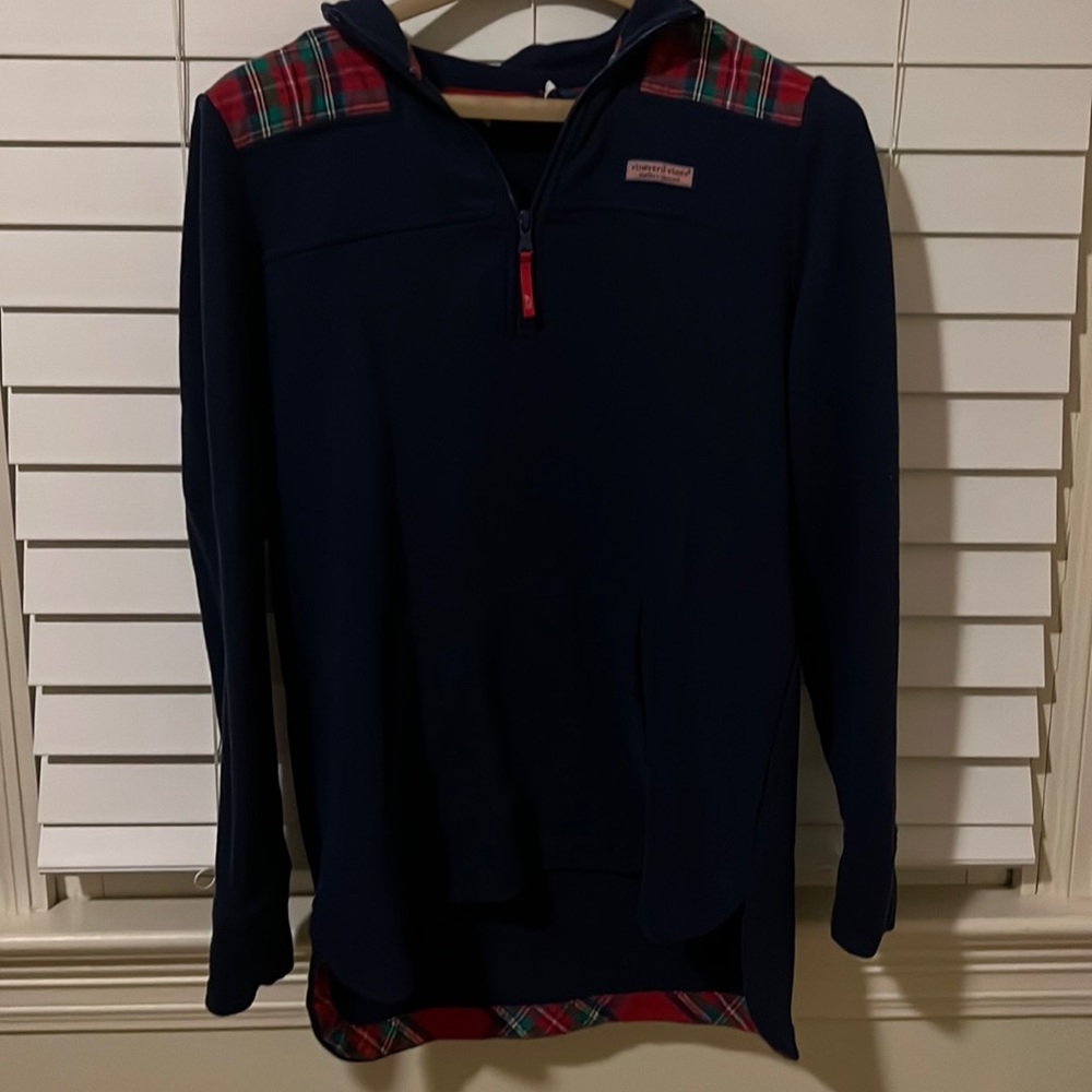Vinyard Vines Blue and Plaid Half zip